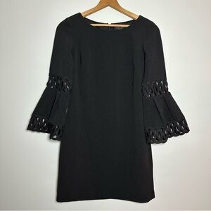 Laundry by Shelli Segal Black Sheath Open Weave Bell Sleeve Mini Dress Size 6